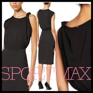 MaxMara Sportmax Black Silk Keyhole Top Pencil Skirt Dress (4/6)